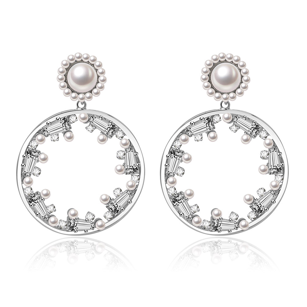 Party Round CZ Pearl Earrings